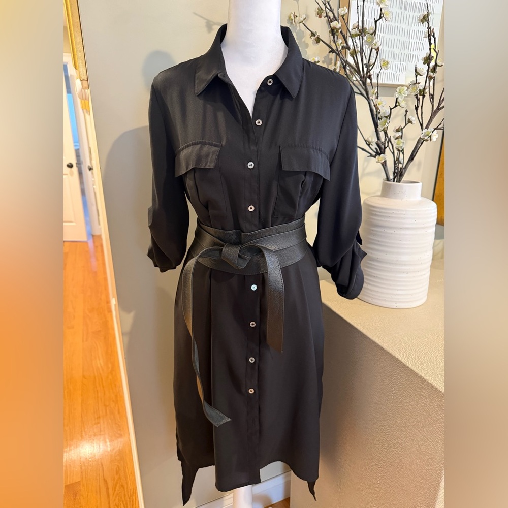 Calvin Klein Black Button-Up Shirt Dress M